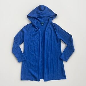 Sofia Cashmere Large 100% Cashmere Long Hooded Cardigan Sweater Blue Lightweight